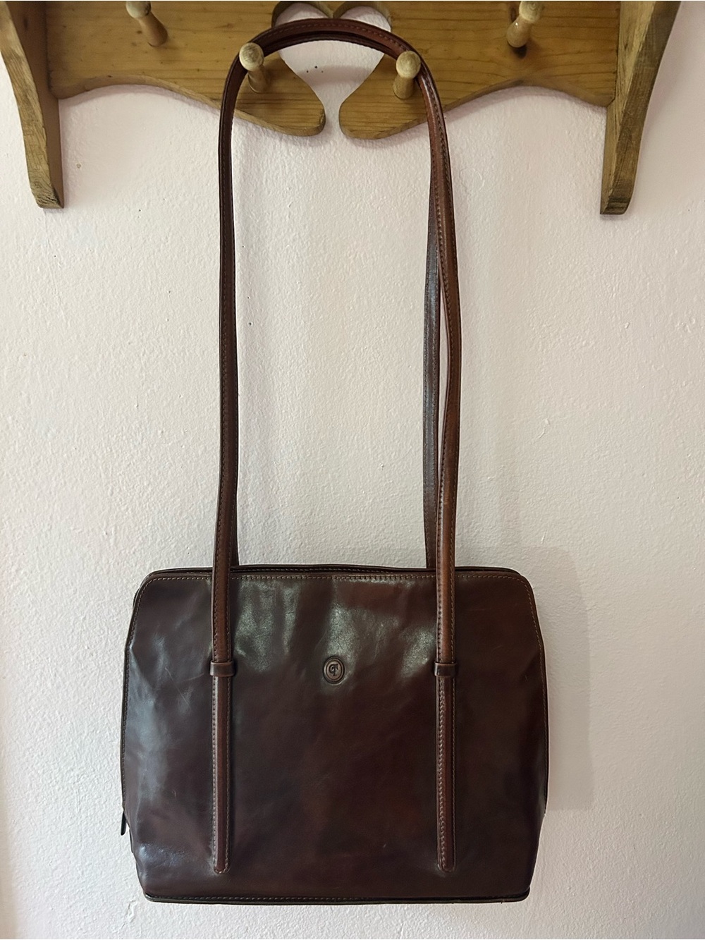 VTG 90s Chiaroscuro Italian Leather East West Briefcase Shoulder Bag